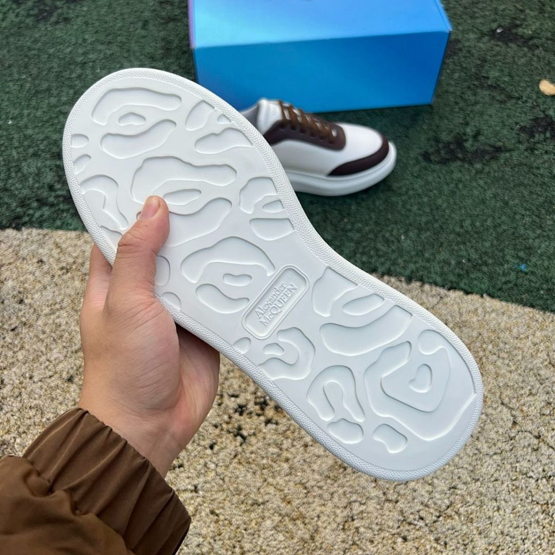 MQUEEN Oversized Platform Sneakers White Brown Leather Chunky Sole Alexander McQueen Style Trainers