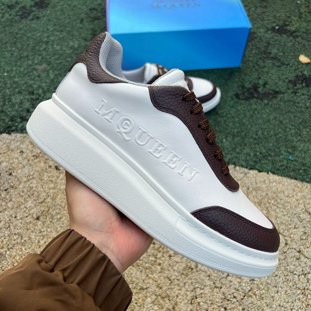 MQUEEN Oversized Platform Sneakers White Brown Leather Chunky Sole Alexander McQueen Style Trainers