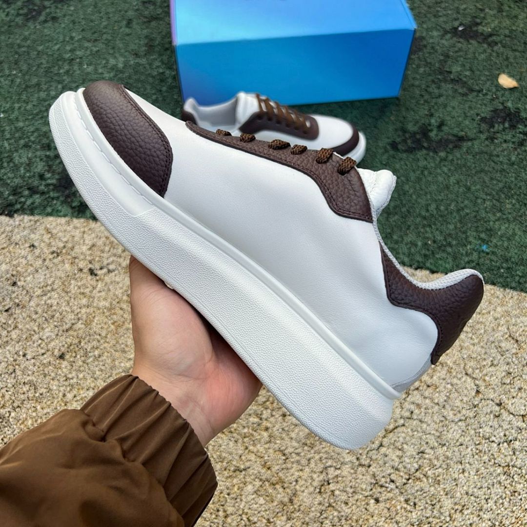 MQUEEN Oversized Platform Sneakers White Brown Leather Chunky Sole Alexander McQueen Style Trainers