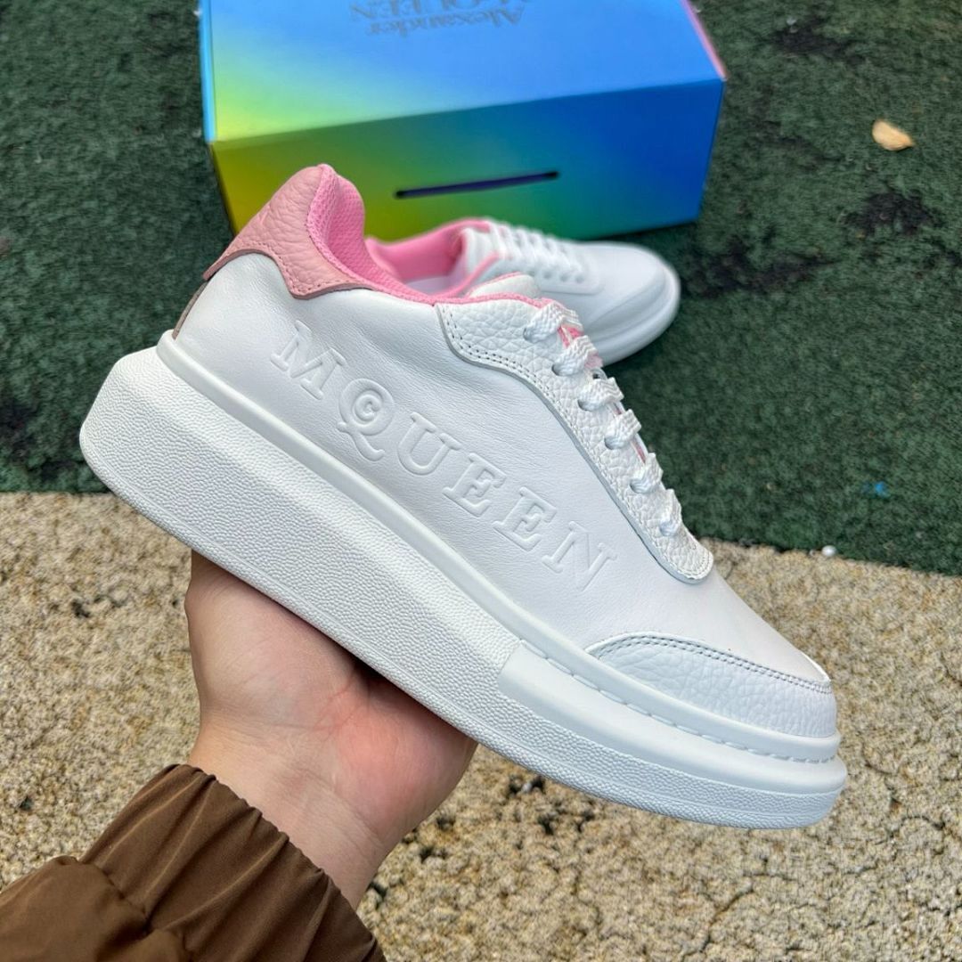 MQUEEN White Pink Platform Oversized Sole Sneakers Chunky Low-Top Trainers