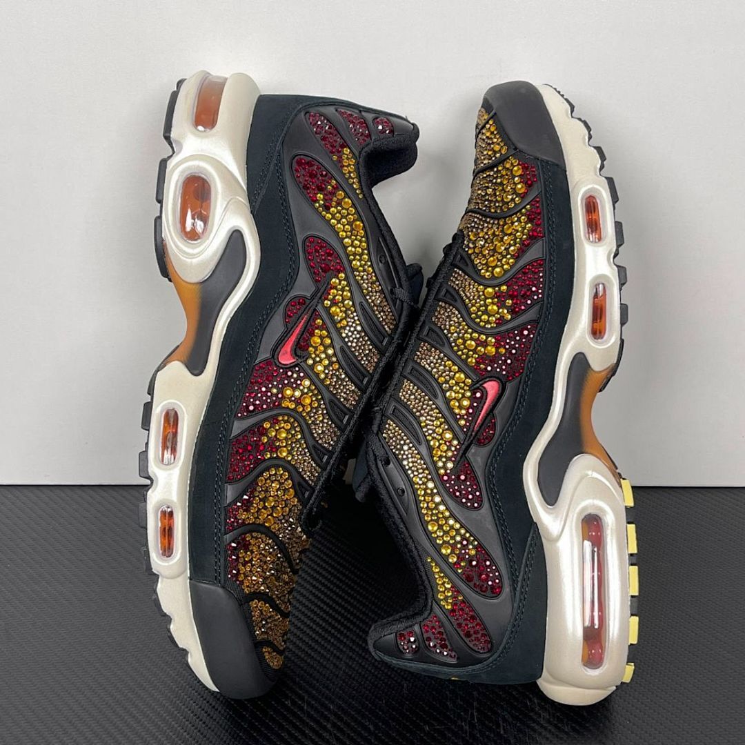 Nike Air Max Plus TN Custom Rhinestone Bling Black Red Gold Sneakers