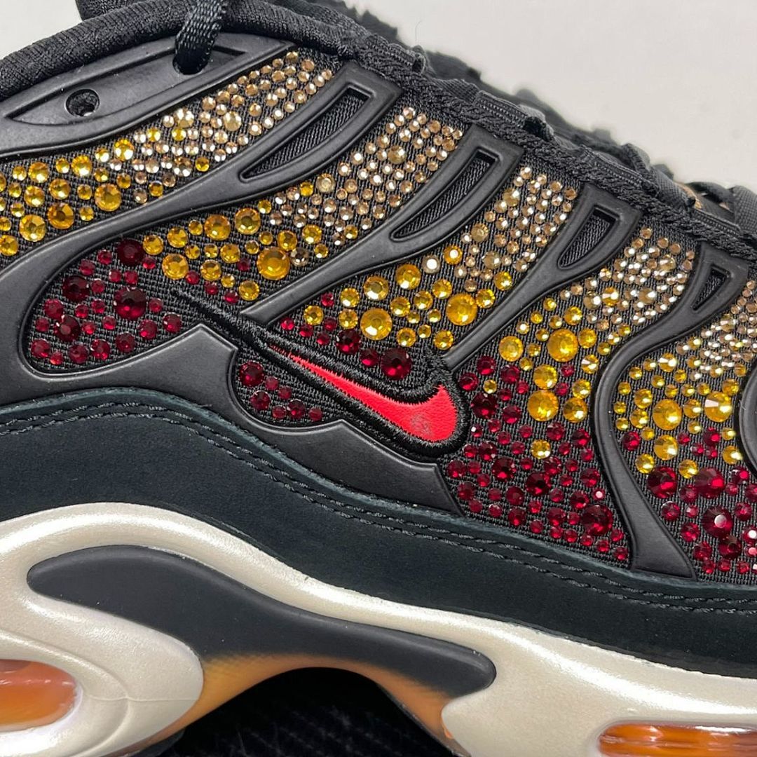 Nike Air Max Plus TN Custom Rhinestone Bling Black Red Gold Sneakers