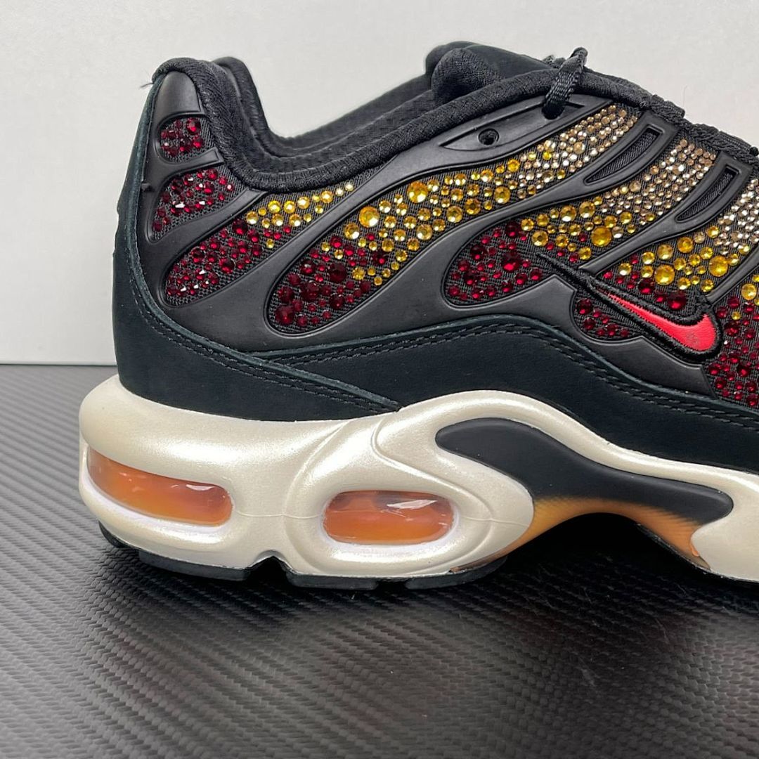Nike Air Max Plus TN Custom Rhinestone Bling Black Red Gold Sneakers