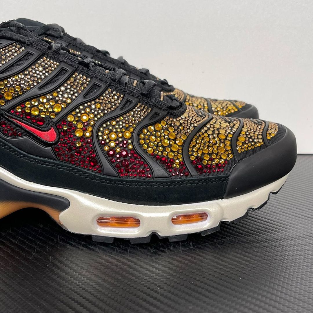 Nike Air Max Plus TN Custom Rhinestone Bling Black Red Gold Sneakers