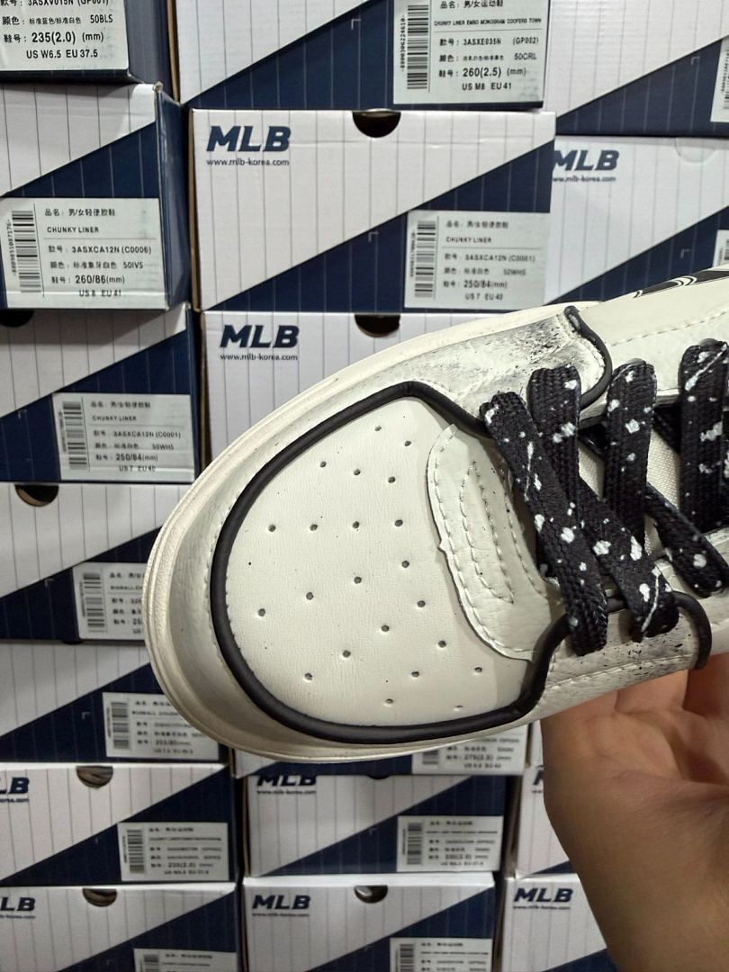 MLB New York Yankees Chunky Liner Vintage Denim Distressed White Black Silver Sneakers 3ASXVO13N QP081