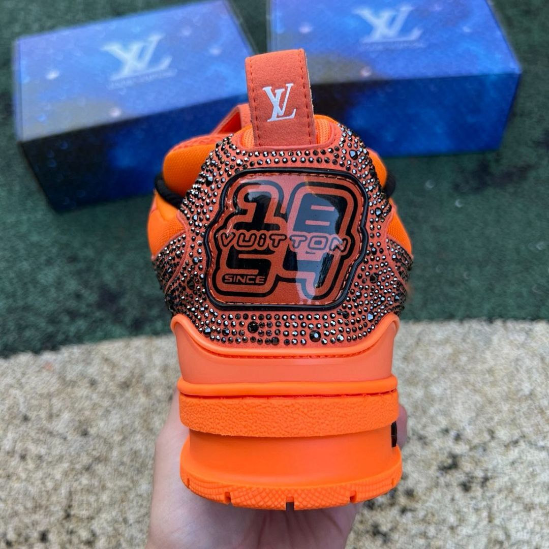 Louis Vuitton LV Trainer Sneaker Orange Full Strass Crystals Men's Women's Luxury Designer Shoes