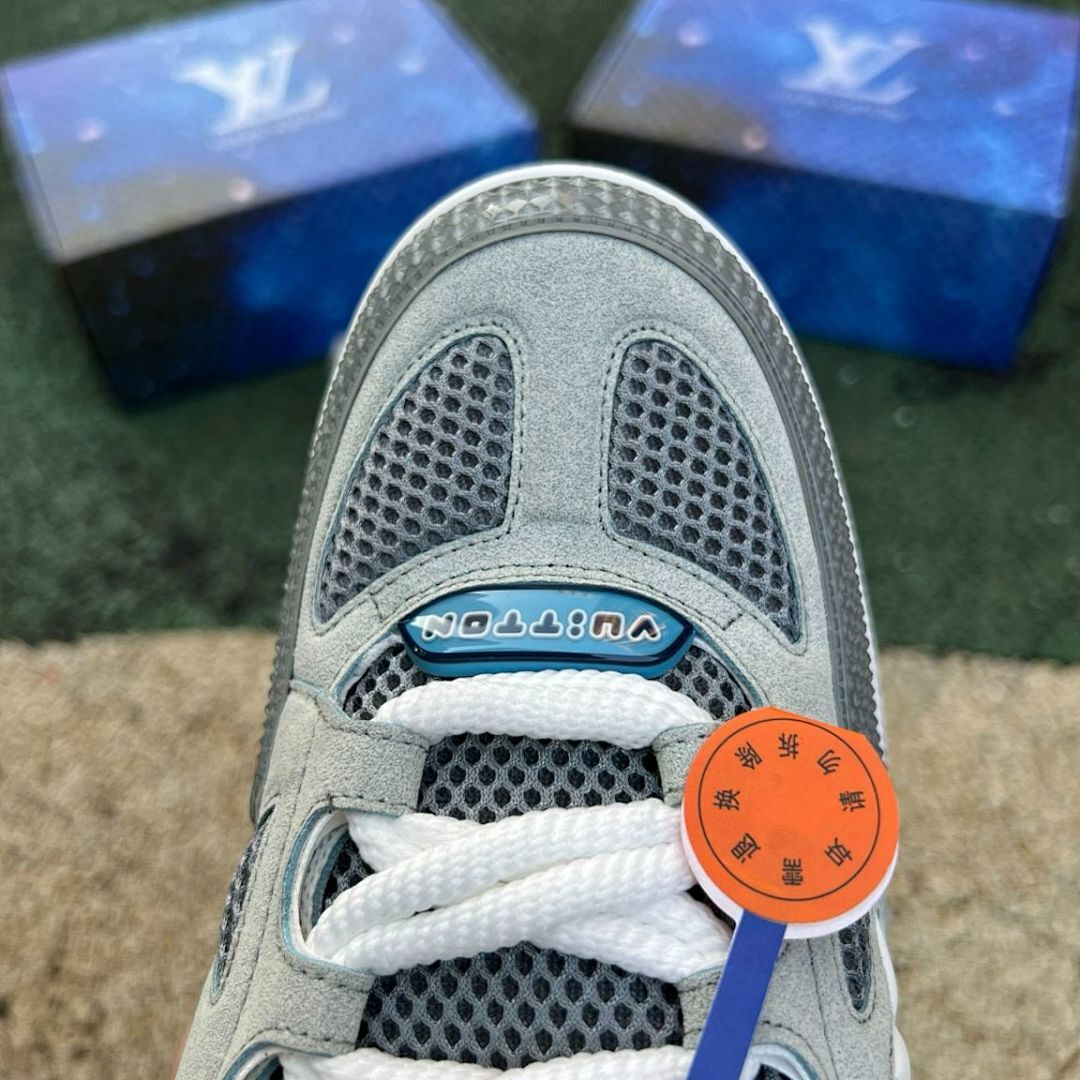 Louis Vuitton LV Trainer Sneaker Grey White Blue Monogram Flower Luxury Designer Shoes Men's Streetwear