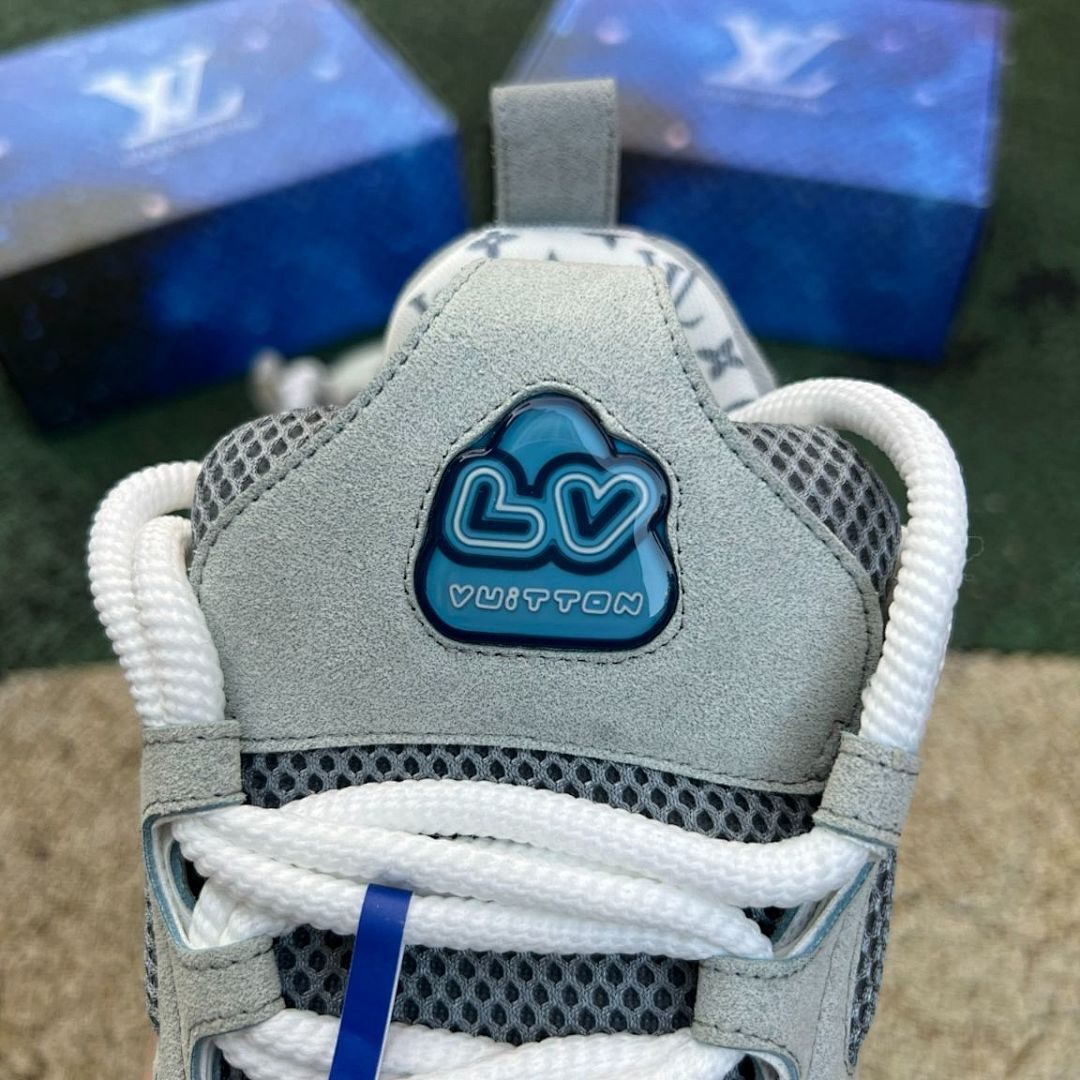 Louis Vuitton LV Trainer Sneaker Grey White Blue Monogram Flower Luxury Designer Shoes Men's Streetwear