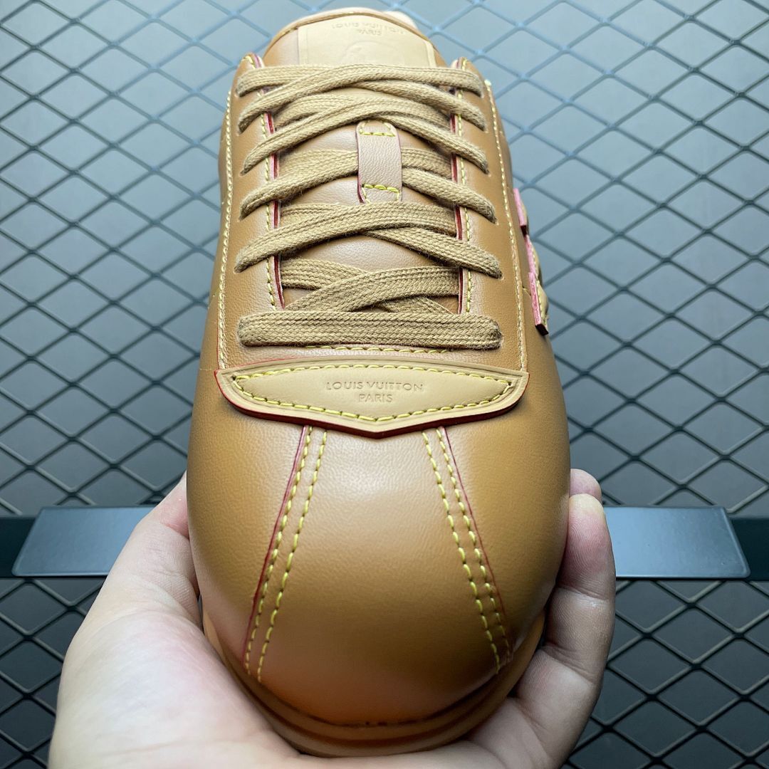 Louis Vuitton LV Trainer Sneaker Caramel Leather Red Piping