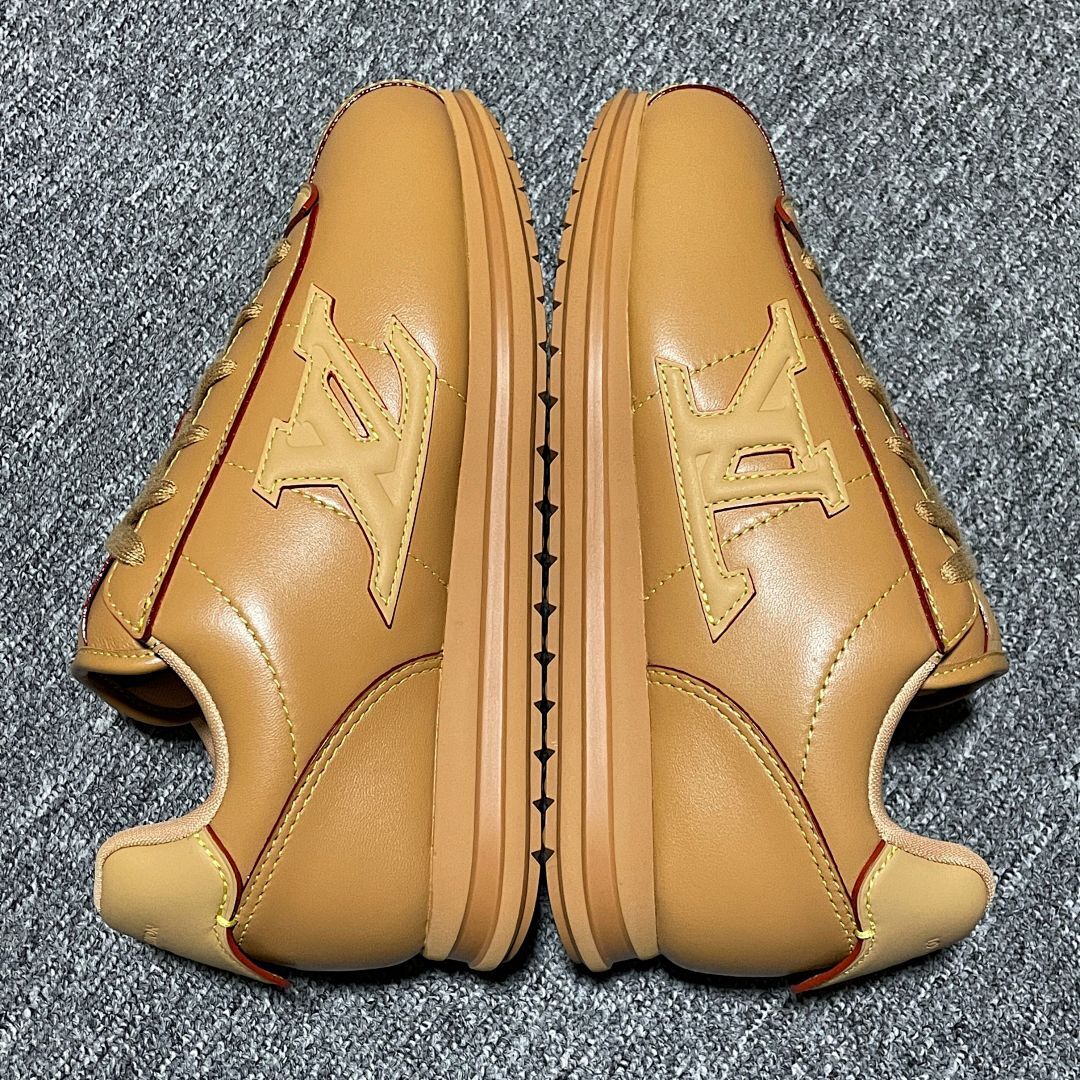 Louis Vuitton LV Trainer Sneaker Caramel Leather Red Piping