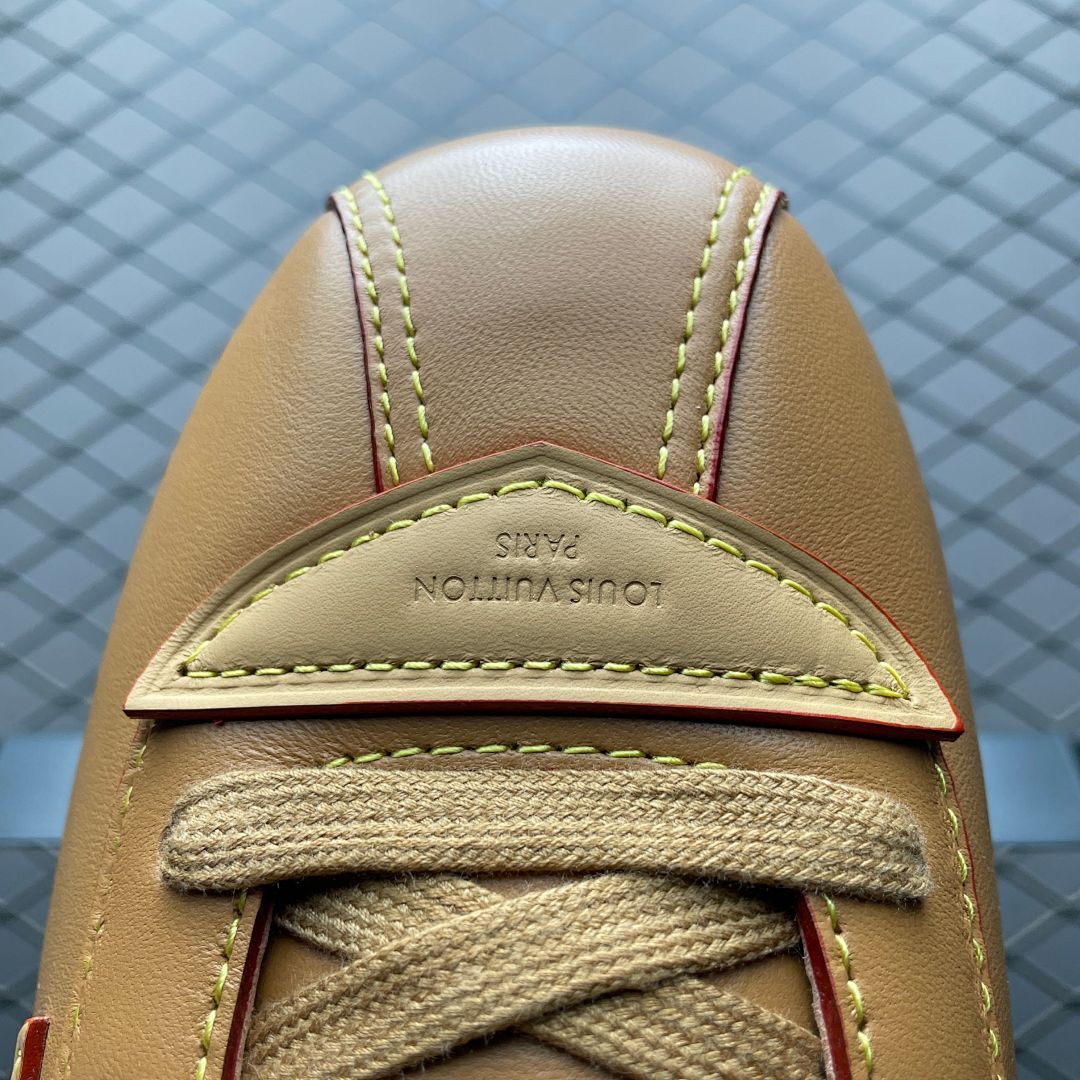 Louis Vuitton LV Trainer Sneaker Caramel Leather Red Piping