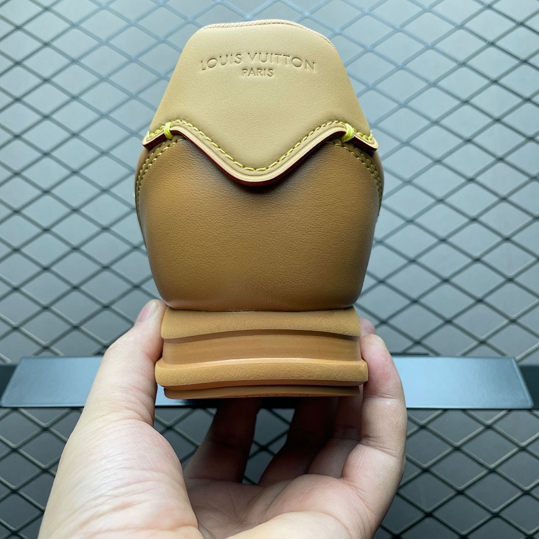 Louis Vuitton LV Trainer Sneaker Caramel Leather Red Piping