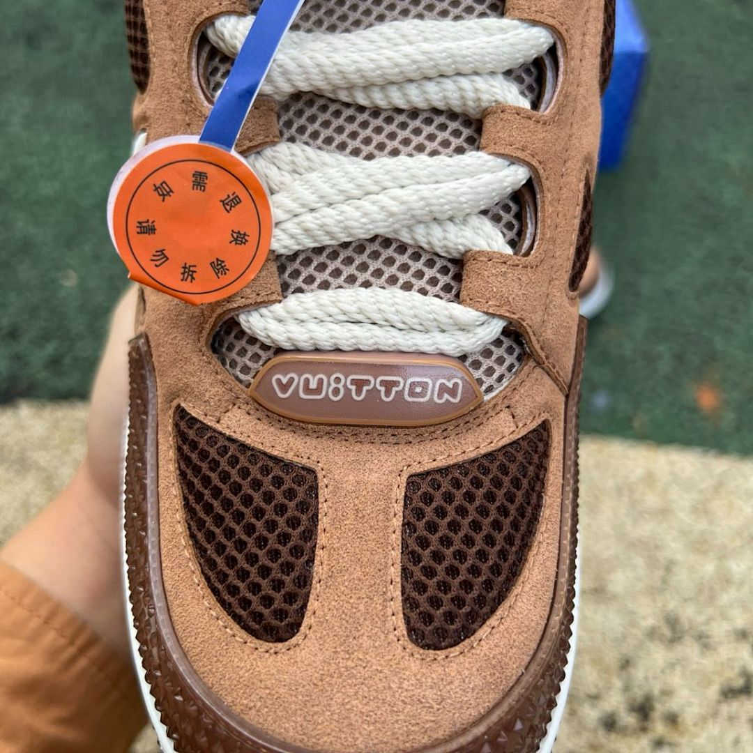 Louis Vuitton LV Trainer Crystal Strass Studded Brown Suede Sneakers 1A9Z62