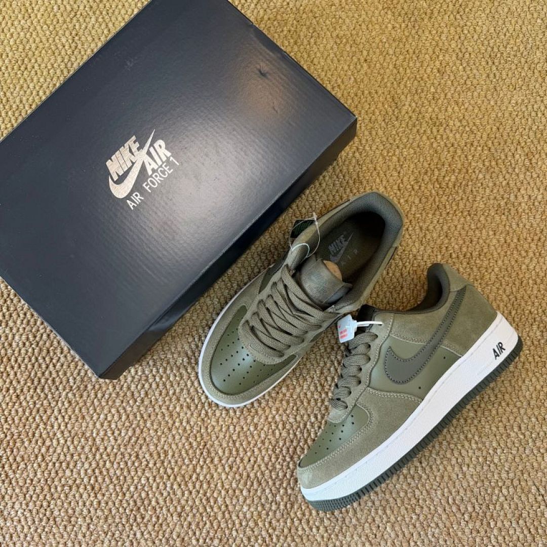 Nike Air Force 1 '07 Low Sequoia Cargo Khaki Olive Green Suede Sneakers AA4083-300