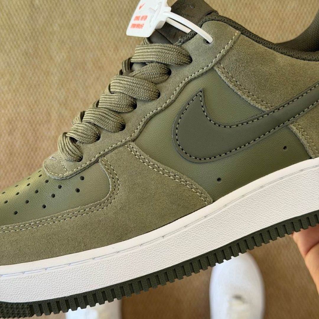 Nike Air Force 1 '07 Low Sequoia Cargo Khaki Olive Green Suede Sneakers AA4083-300
