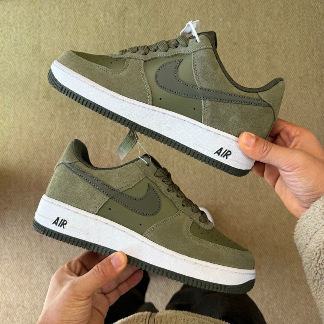 Nike Air Force 1 '07 Low Sequoia Cargo Khaki Olive Green Suede Sneakers AA4083-300