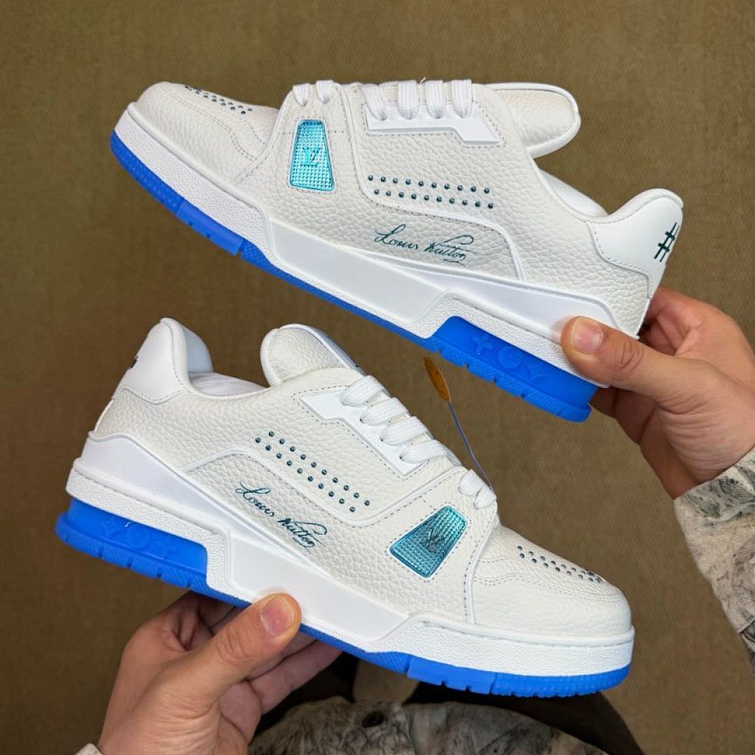 Louis Vuitton LV Trainer Sneaker 1A9FHW White Blue Men's Luxury Designer Shoes