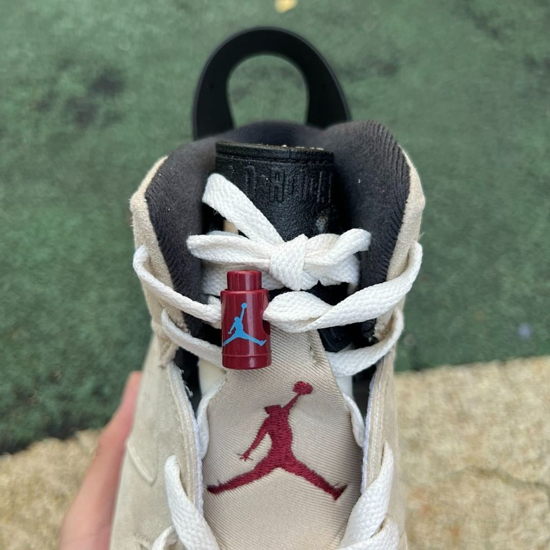 Nike Air Jordan 6 Retro Light Bone Burgundy Pink Suede Sneakers