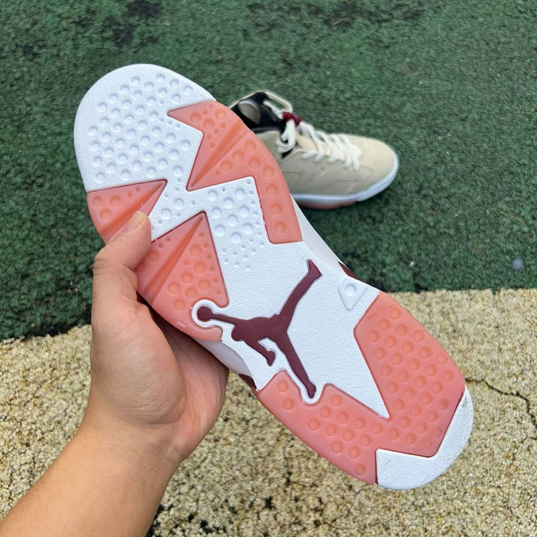 Nike Air Jordan 6 Retro Light Bone Burgundy Pink Suede Sneakers