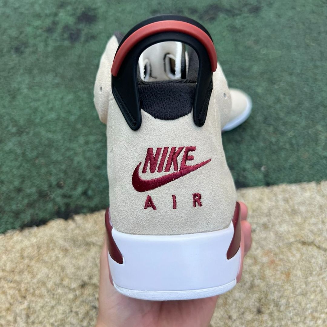 Nike Air Jordan 6 Retro Light Bone Burgundy Pink Suede Sneakers