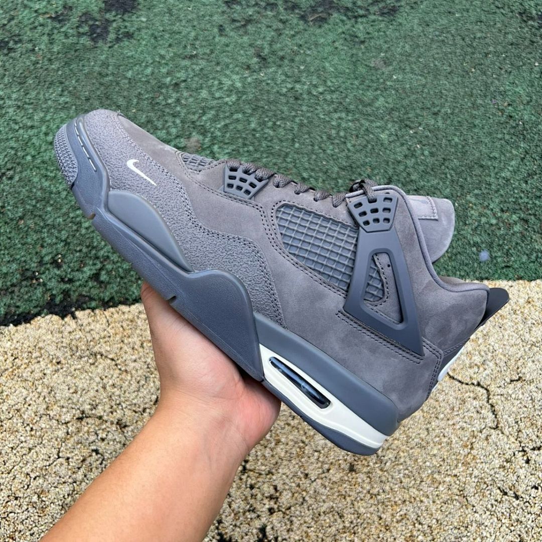 Air Jordan 4 Retro Dark Grey Suede Mini Swoosh Toe Sneakers