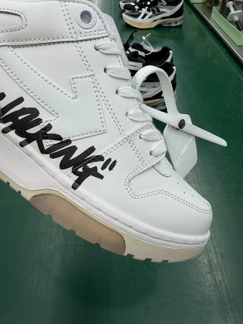 Off-White Out Of Office OOO "FOR WALKING" White Black Leather Low Top Sneakers OMIA189F21LEA0010110