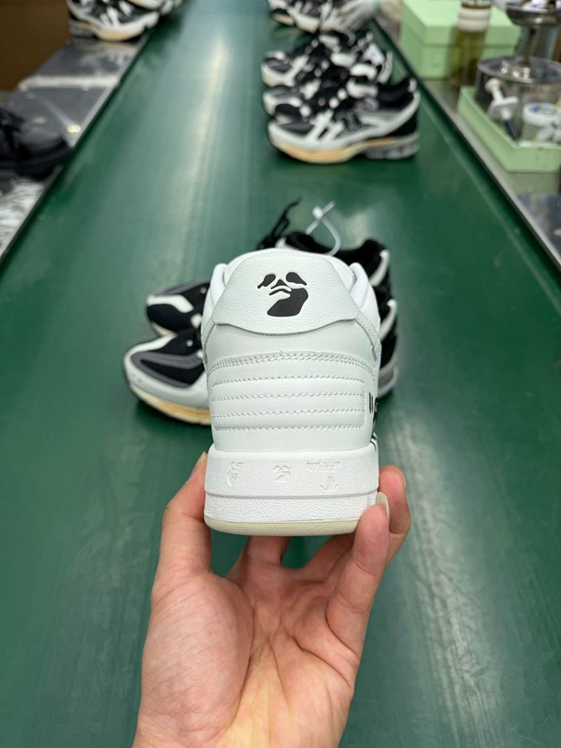 Off-White Out Of Office OOO "FOR WALKING" White Black Leather Low Top Sneakers OMIA189F21LEA0010110
