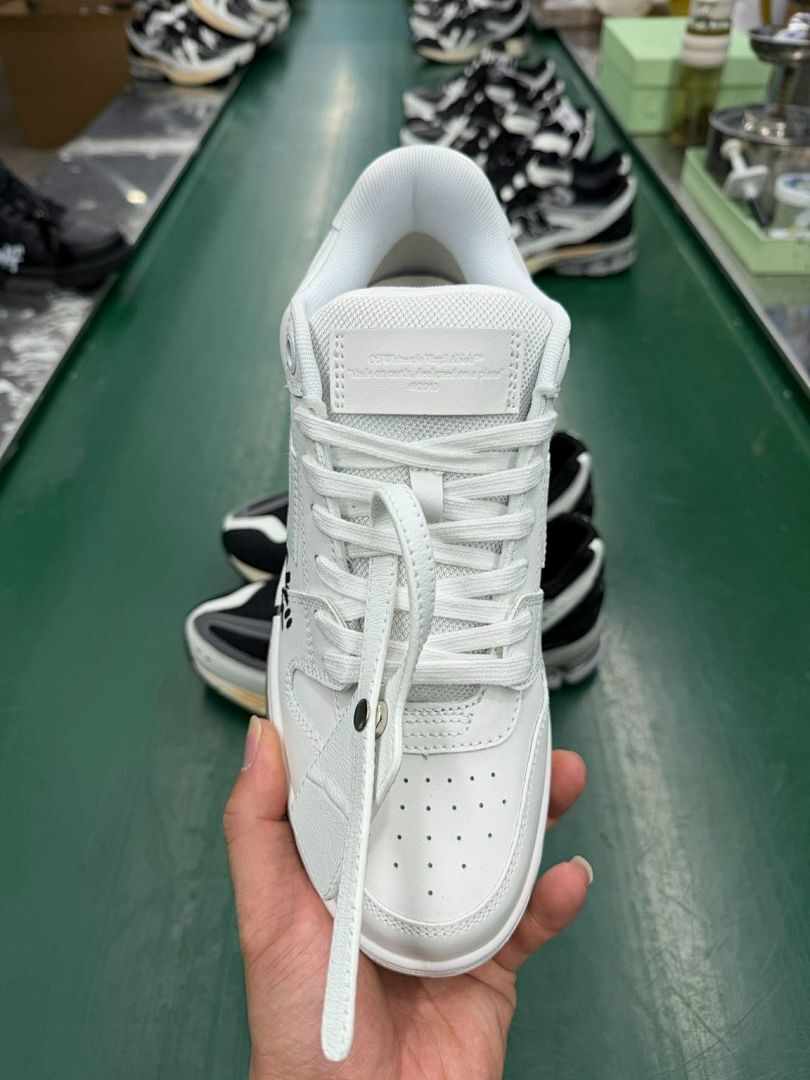 Off-White Out Of Office OOO "FOR WALKING" White Black Leather Low Top Sneakers OMIA189F21LEA0010110