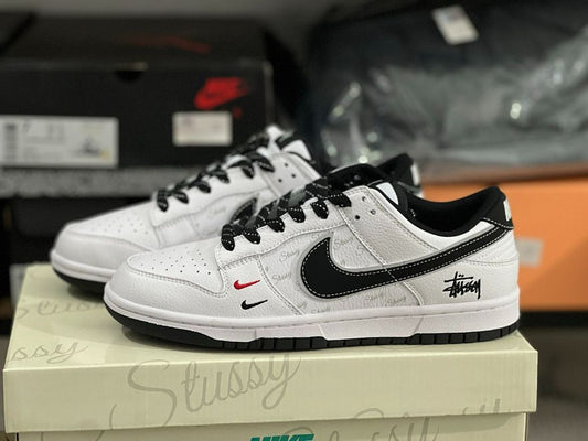 Nike Dunk Low Stüssy White Black Red Mini Swoosh