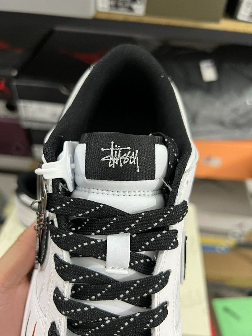 Nike Dunk Low Stüssy White Black Red Mini Swoosh