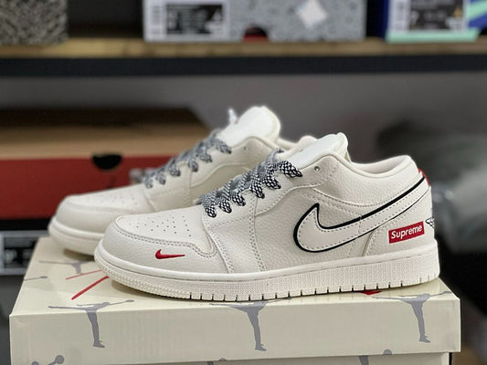 Nike Air Jordan 1 Low Supreme Sail Red Mini Swoosh Black Outline