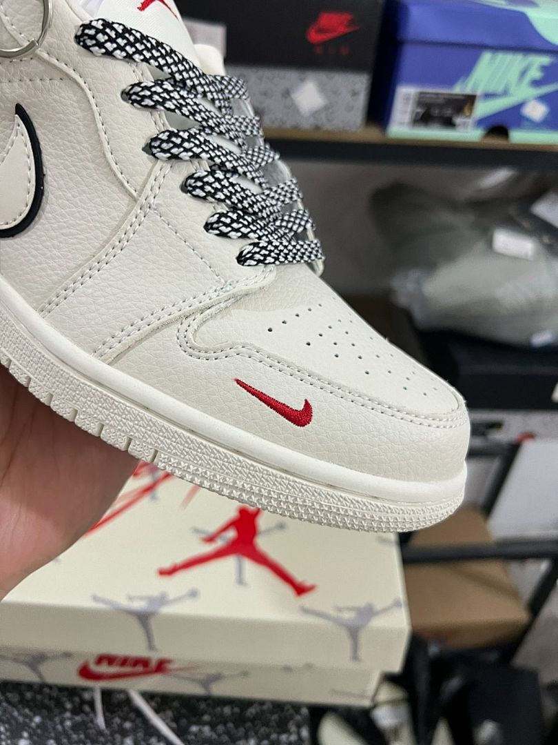 Nike Air Jordan 1 Low Supreme Sail Red Mini Swoosh Black Outline