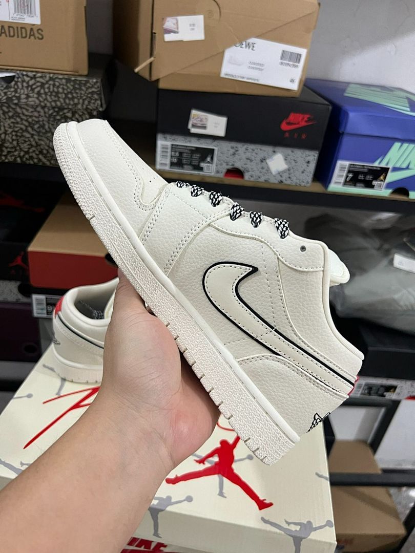 Nike Air Jordan 1 Low Supreme Sail Red Mini Swoosh Black Outline