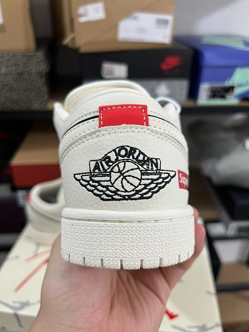 Nike Air Jordan 1 Low Supreme Sail Red Mini Swoosh Black Outline