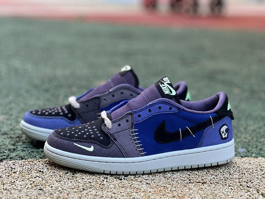Nike Air Jordan 1 Low Ghost Purple Stitched Skull Patch Sneakers