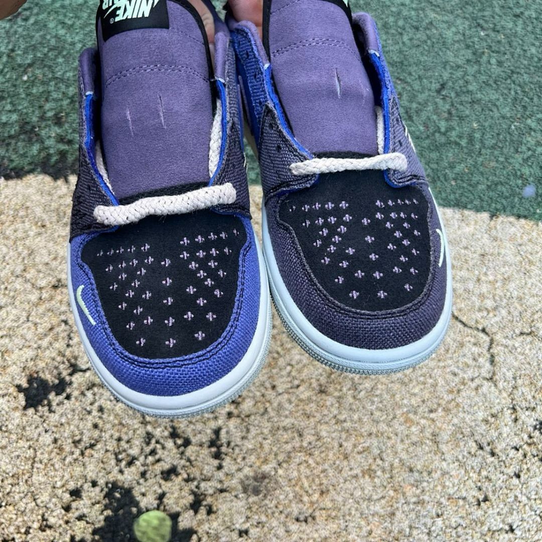 Nike Air Jordan 1 Low Ghost Purple Stitched Skull Patch Sneakers