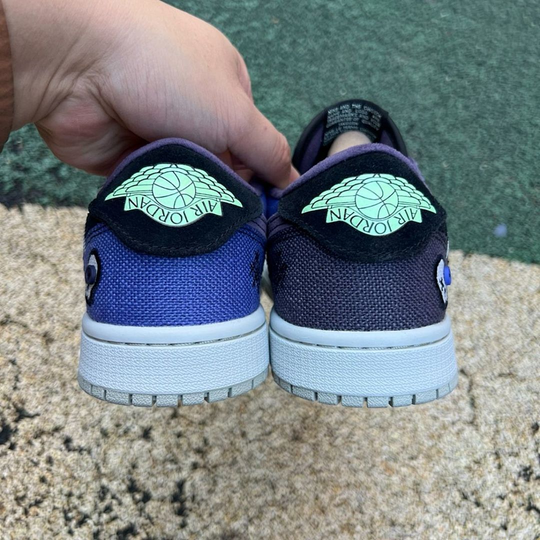 Nike Air Jordan 1 Low Ghost Purple Stitched Skull Patch Sneakers