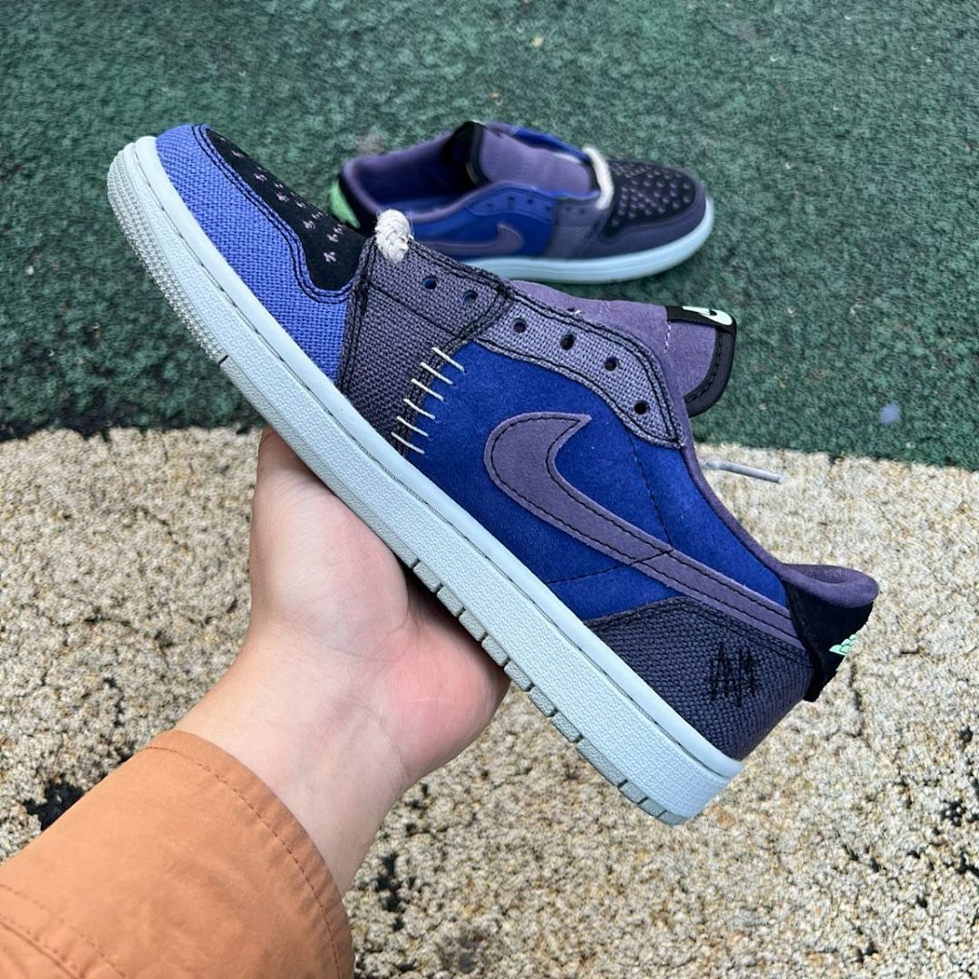 Nike Air Jordan 1 Low Ghost Purple Stitched Skull Patch Sneakers