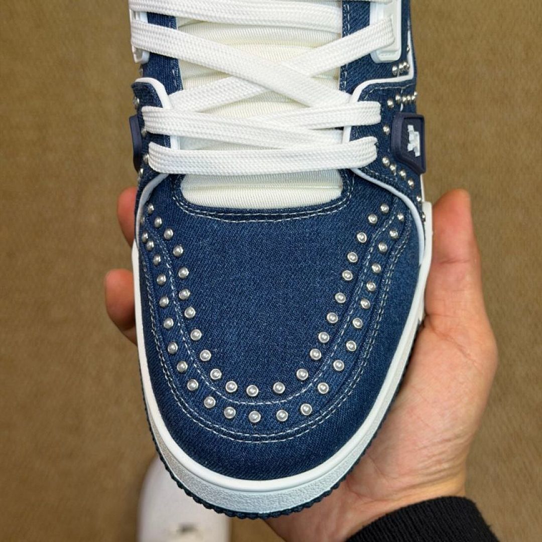 Louis Vuitton LV Trainer Studded Denim Blue Men's Sneaker 1A9Z78