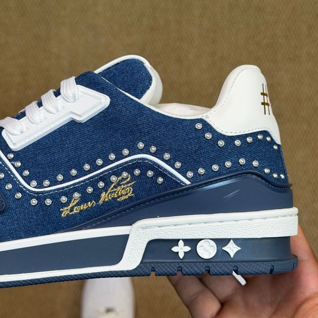 Louis Vuitton LV Trainer Studded Denim Blue Men's Sneaker 1A9Z78