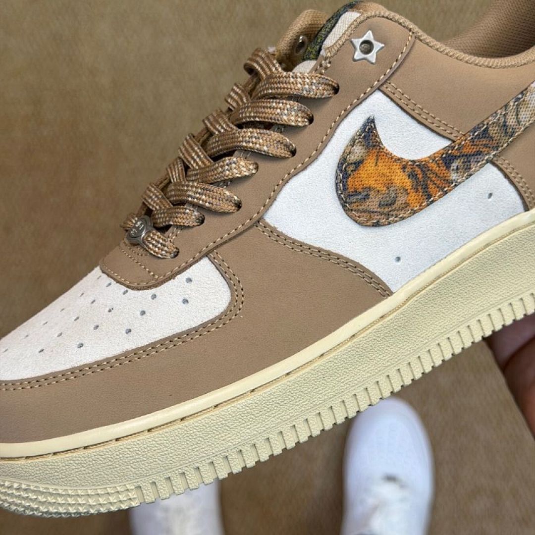 Nike Air Force 1 Low 'Forest' Tree Bark Camo Swoosh Sail Khaki Medium Olive White DR0147-100