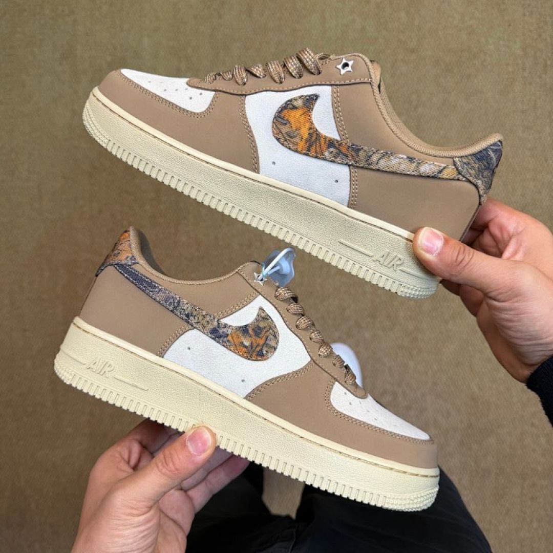 Nike Air Force 1 Low 'Forest' Tree Bark Camo Swoosh Sail Khaki Medium Olive White DR0147-100