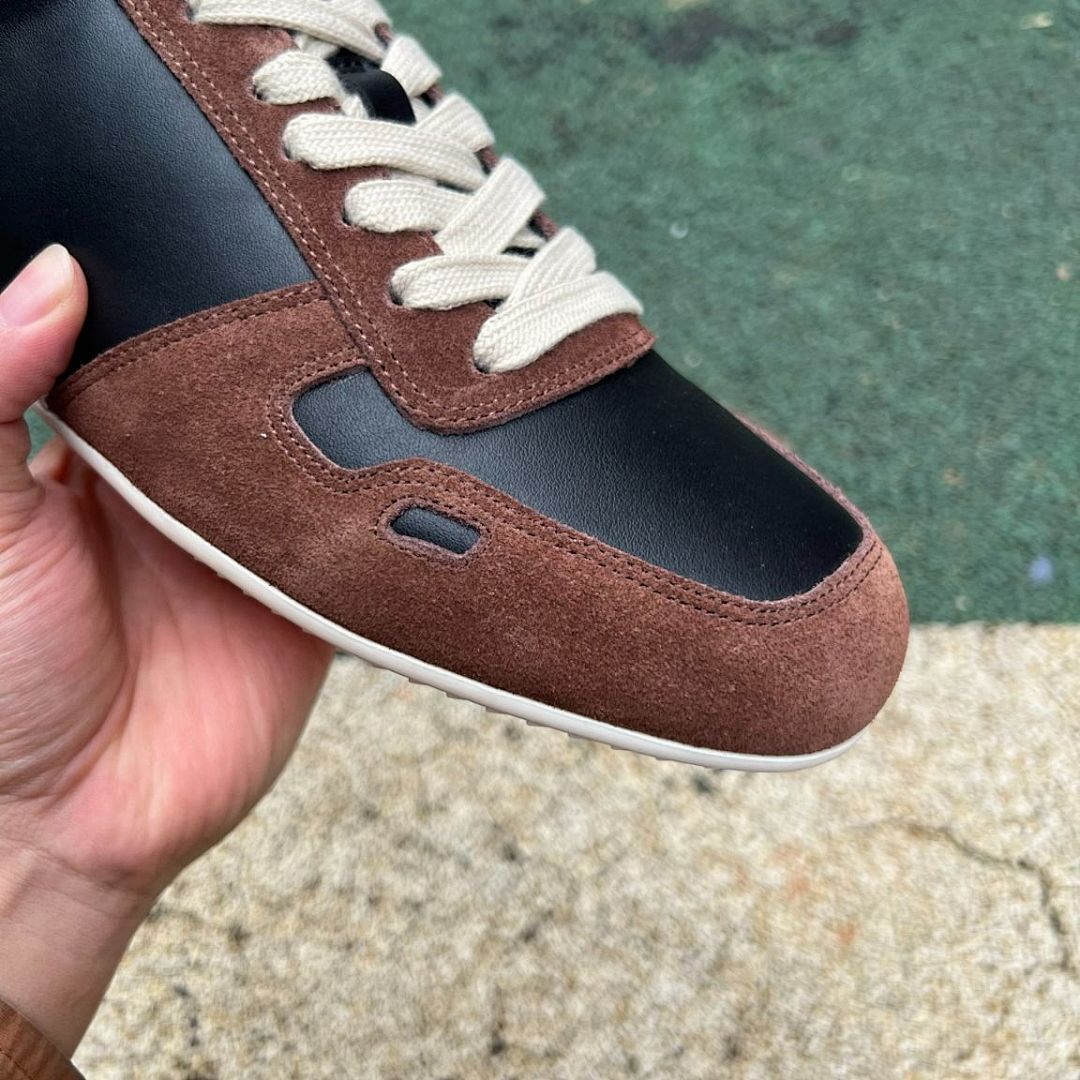Brown Black Cream Suede Leather Low Top Casual Sneakers