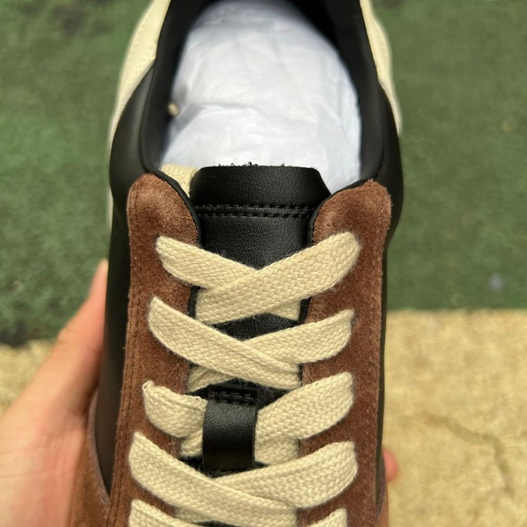 Brown Black Cream Suede Leather Low Top Casual Sneakers