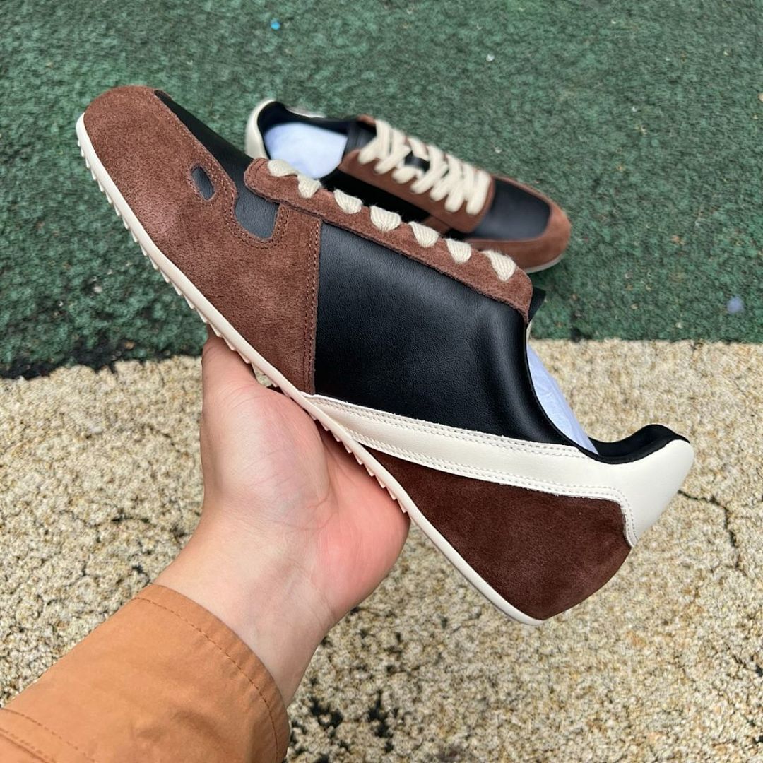 Brown Black Cream Suede Leather Low Top Casual Sneakers