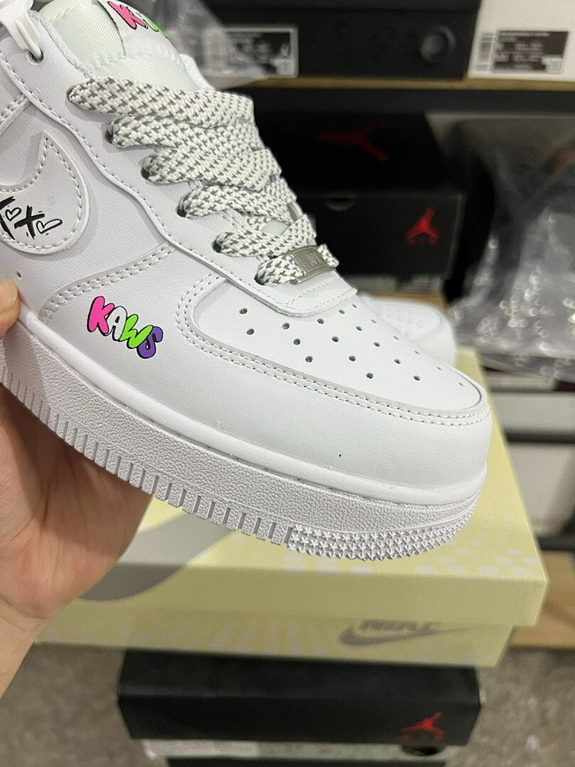 Nike Air Force 1 Low KAWS Custom White Multicolor Neon Stripes Shoes
