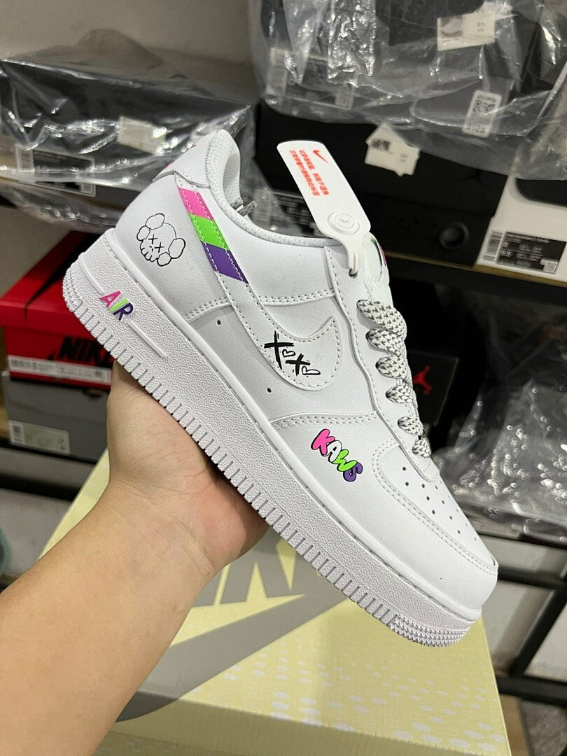 Nike Air Force 1 Low KAWS Custom White Multicolor Neon Stripes Shoes