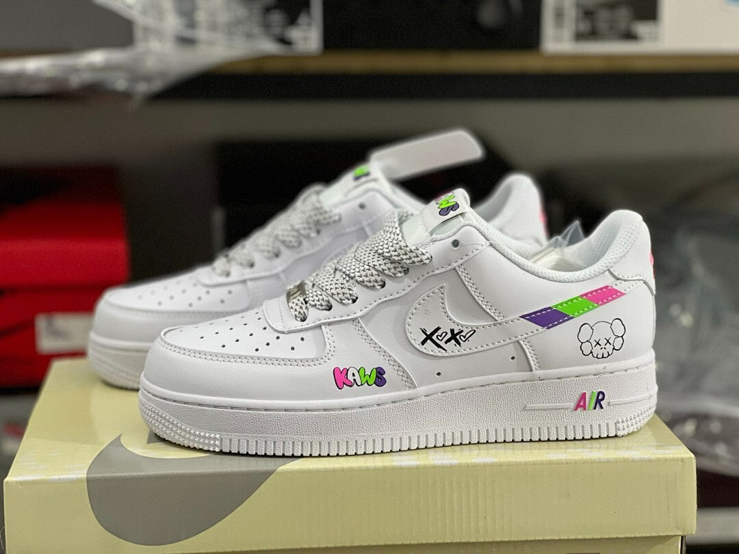 Nike Air Force 1 Low KAWS Custom White Multicolor Neon Stripes Shoes