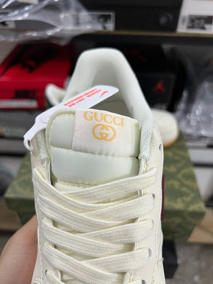 Nike Air Force 1 Low Custom Cream Gucci GG Monogram Inspired Burgundy Green Gum Sole Sneakers