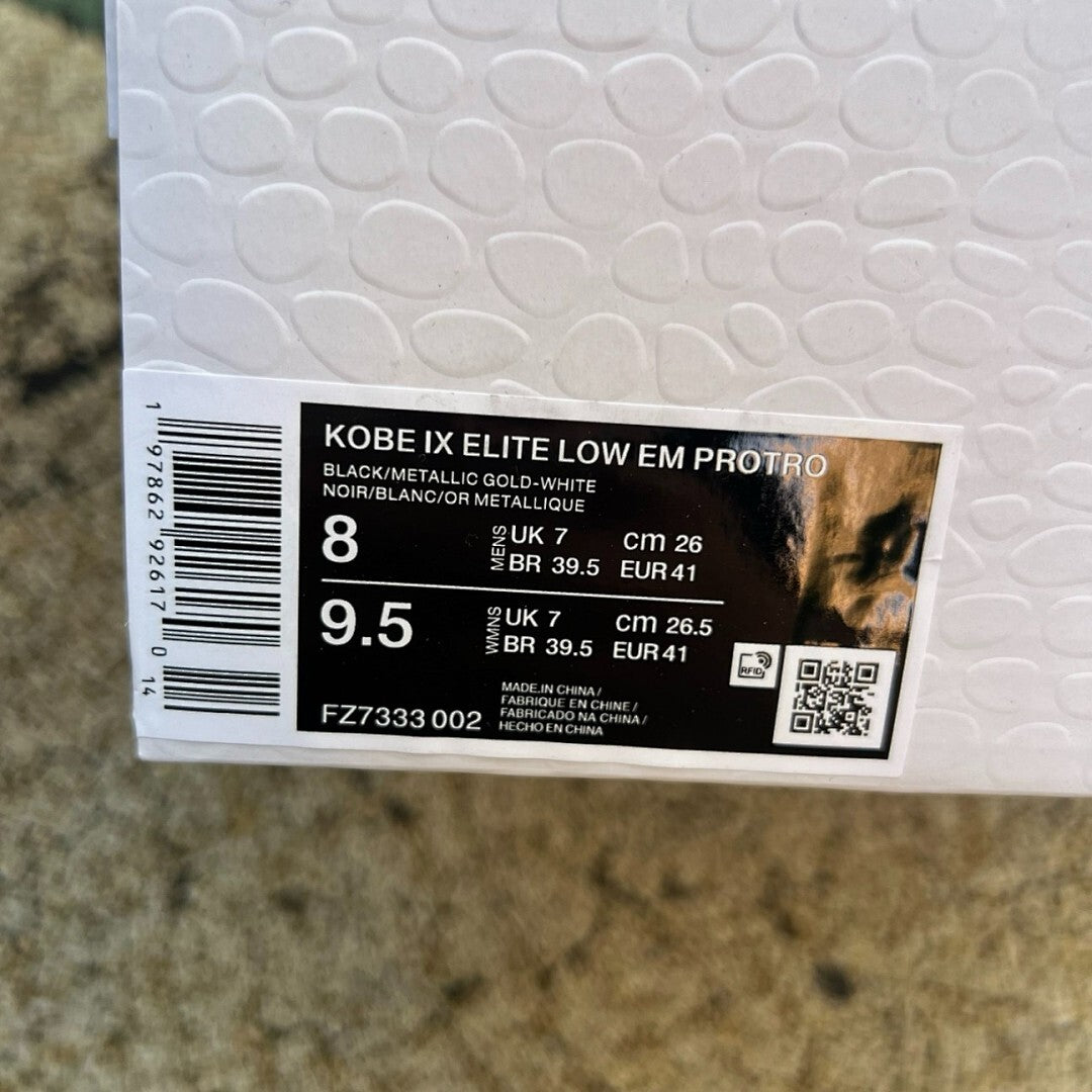 Nike Kobe 9 EM Low Anthracite Metallic Gold Black Marbled Sole Basketball Shoes Sneakers 646701-002